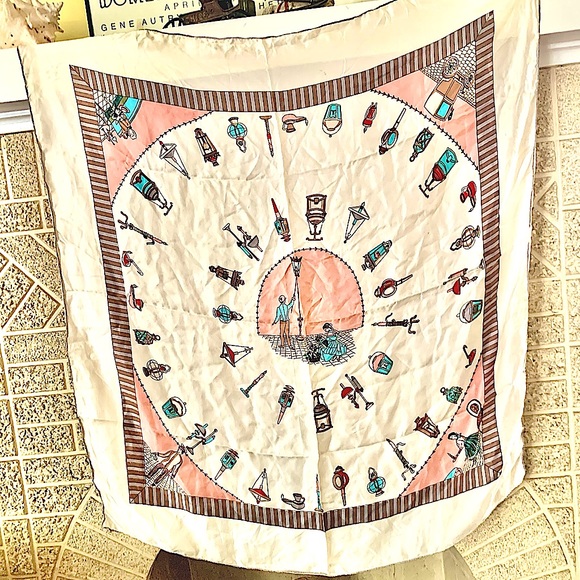 Vintage Coach Lantern Street Light Pure Silk Scarf Hand Screened Hand Rolled - Picture 1 of 9